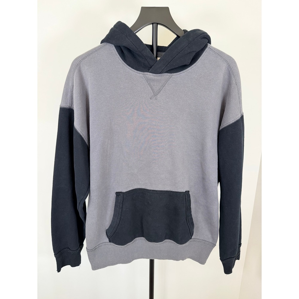 Hollister Mens Medium Grey Black Colorblock Oversized Fit Fleece Hoodie Pullover